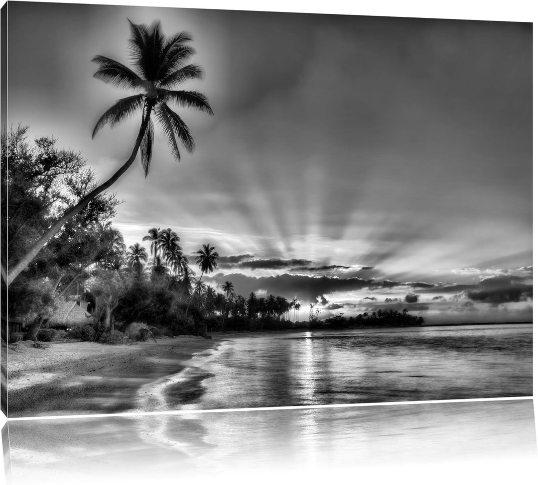 Pixxprint Palmen am Strand als Leinwandbild/Grösse: 100x70 / Wandbild/Kunstdruck/fertig bespannt, 10