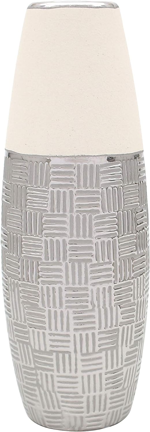 Dekohelden24 Edle Moderne Deko Designer Keramik Vase in Silber-rau weiss, ca. 13 x 12,5 x 37 cm 37 c