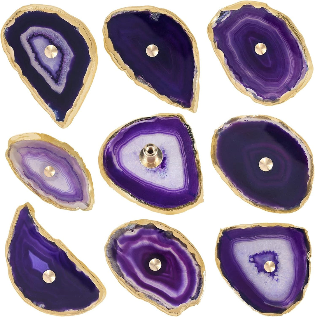 KYEYGWO 4 Stück Violett Achat Scheiben Möbelknöpfe mit Schraube, Unregelmässig Messing Schubladenknö