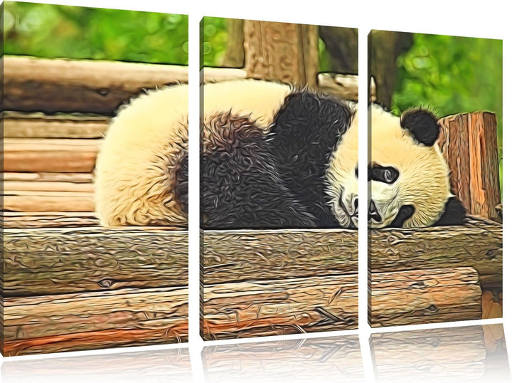 süsser kleiner Pandabär NewArt 3-Teiler Leinwandbild 120x80 Bild auf Leinwand, XXL riesige Bilder fe