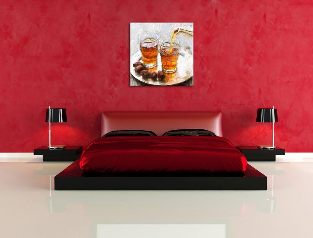 Pixxprint Arabischer Tee Pinsel Effekt, Format: 70x70 auf Leinwand, 70x70