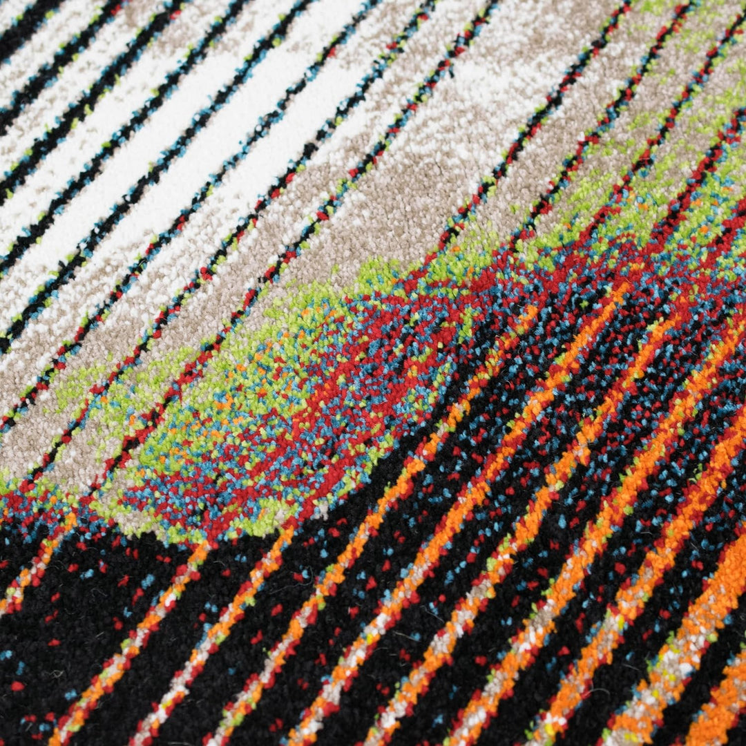 Modern-Abstrakter Teppich Läufer für schmale Gänge | pflegeleicht | bunt orange rot grün, Grösse 120