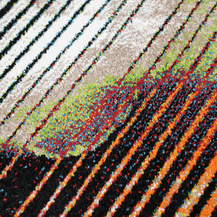 Modern-Abstrakter Teppich Läufer für schmale Gänge | pflegeleicht | bunt orange rot grün, Grösse 120