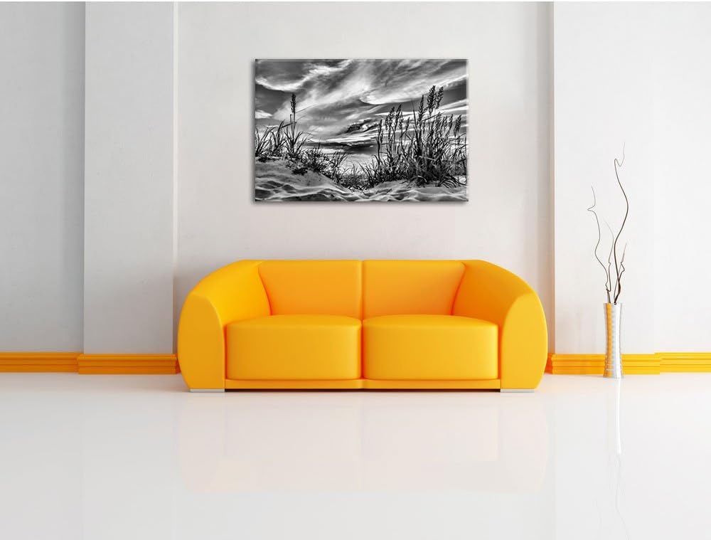 Pixxprint Gras am Strand bei Sonnenuntergang / 100x70cm Leinwandbild bespannt auf Holzrahmen/Wandbil