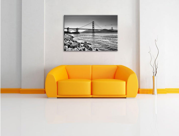 Pixxprint Imposante Golden Gate Bridge / 100x70cm Leinwandbild bespannt auf Holzrahmen/Wandbild Kuns