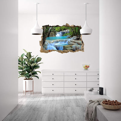 wandmotiv24 3D-Wandsticker Wasserfall im Wald, Design 01, 90x60cm (BxH), Aufkleber Wand-deko, Wandbi