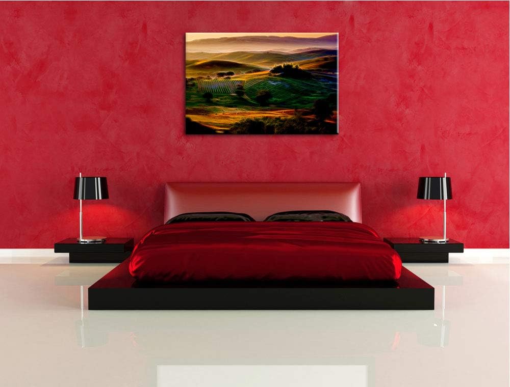 Toskana Landschaft abstrakt Format: 100x70 auf Leinwand, XXL riesige Bilder fertig gerahmt mit Keilr
