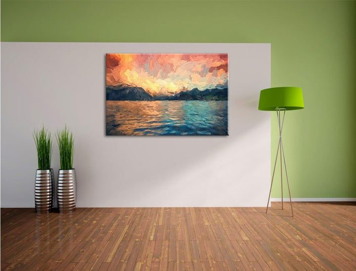 Pixxprint eine schöne Landschaft im Norden Kunst Pinsel Effekt, Format: 100x70 auf Leinwand, XXL rie