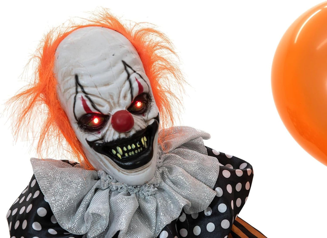 EUROPALMS Halloween Figur Clown mit Luftballon, animiert, 166cm | Animierte Figur mit Licht- und Sou