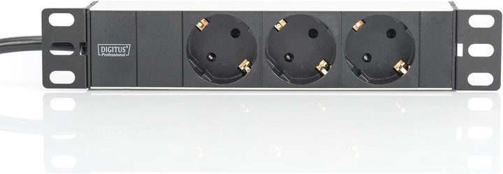 DIGITUS 3-Fach Steckdosenleiste - 1HE - 10-Zoll (254 mm) - Silber/Schwarz DN-95411 & Fachboden - 1HE