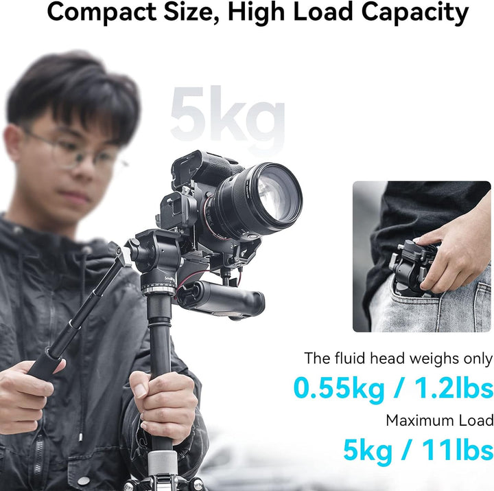 SMALLRIG Video Head Videokopf für Vertikale/Horizontale Aufnahmen, Tripod Stativ-Schwenk-Neige-Fluid