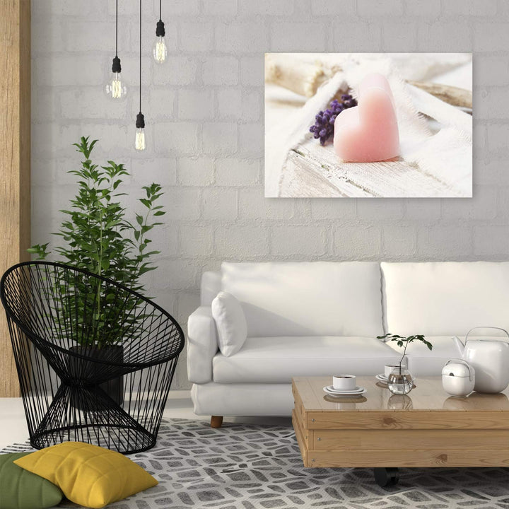 Feeby Bild auf Vlies Leinwand Herz Lavendel 90x60 cm Kunstdruck Modern Wandbilder Deko Flur Wohnzimm