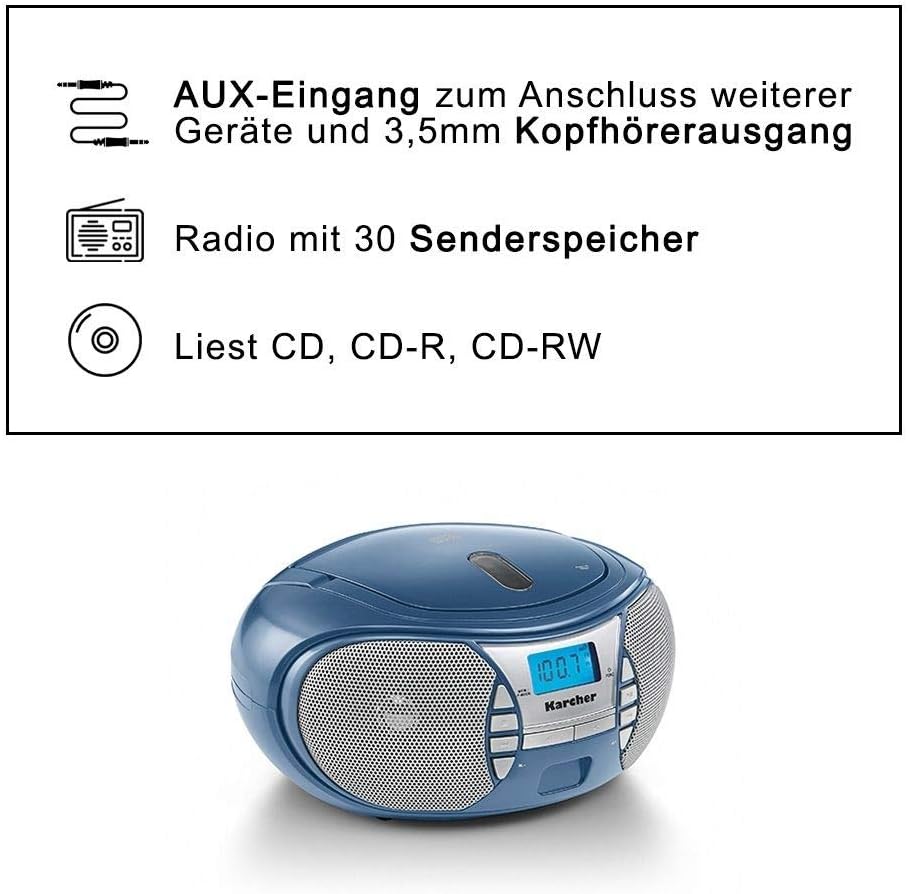 Karcher RR 5025-C tragbares CD Radio (CD-Player, Boomboxen, UKW Radio, Batterie/Netzbetrieb, AUX-In)