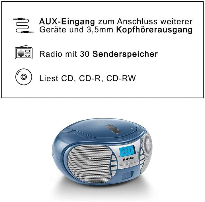 Karcher RR 5025-C tragbares CD Radio (CD-Player, Boomboxen, UKW Radio, Batterie/Netzbetrieb, AUX-In)