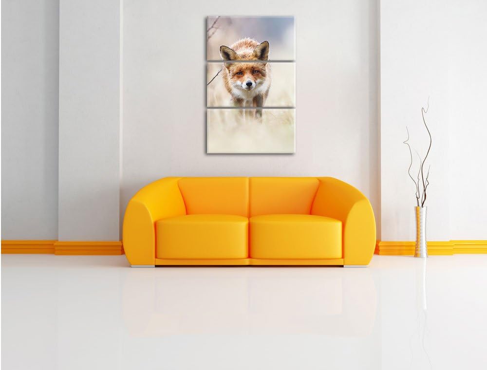Pixxprint Schleichender Fuchs als Leinwandbild | Grösse: 3 Teilig (120x80) | Wandbild| Kunstdruck |