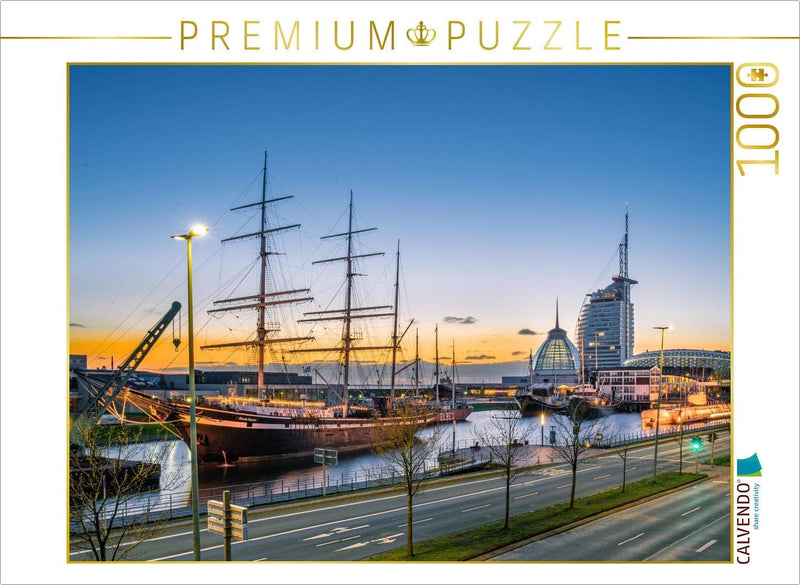 CALVENDO Puzzle Sonnenuntergang hinter den Bremerhavener Havenwelten 1000 Teile Lege-Grösse 64 x 48