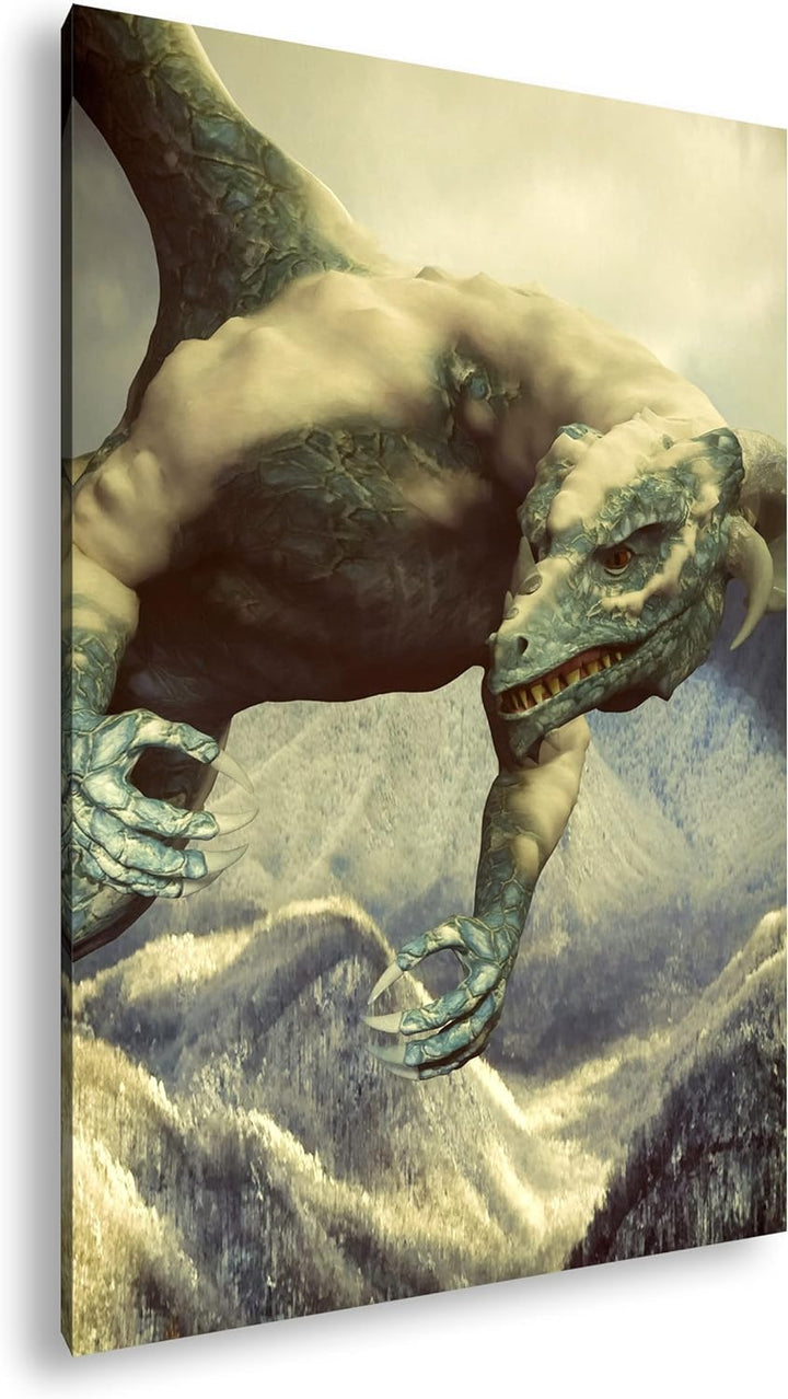 deyoli gigantischer Drache Format: 100x70 als Leinwand, Motiv fertig gerahmt auf Echtholzrahmen, Hoc