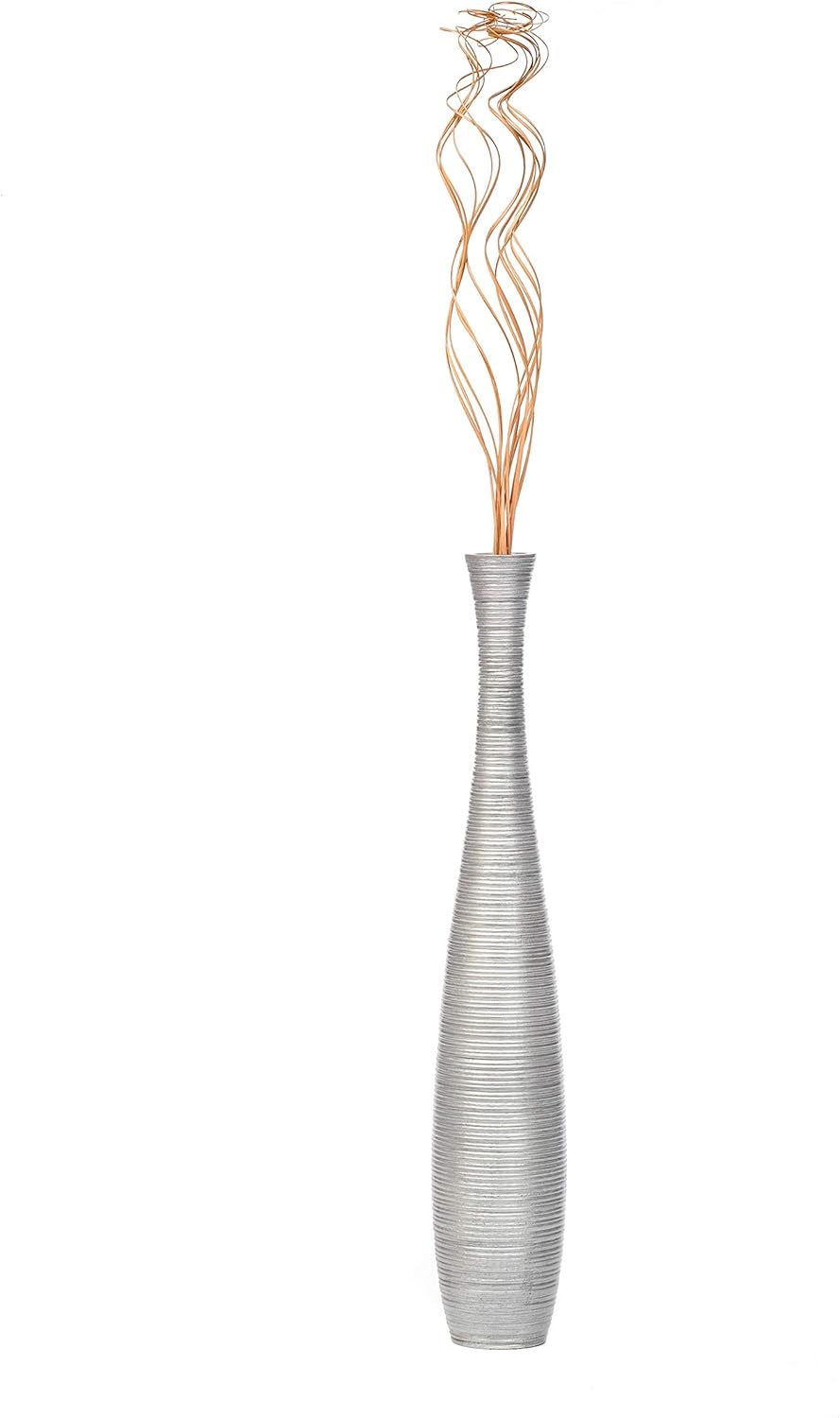 Leewadee Grosse Bodenvase für Dekozweige hohe Standvase Design Holzvase, Holz, 70 cm, Silber 70 cm S