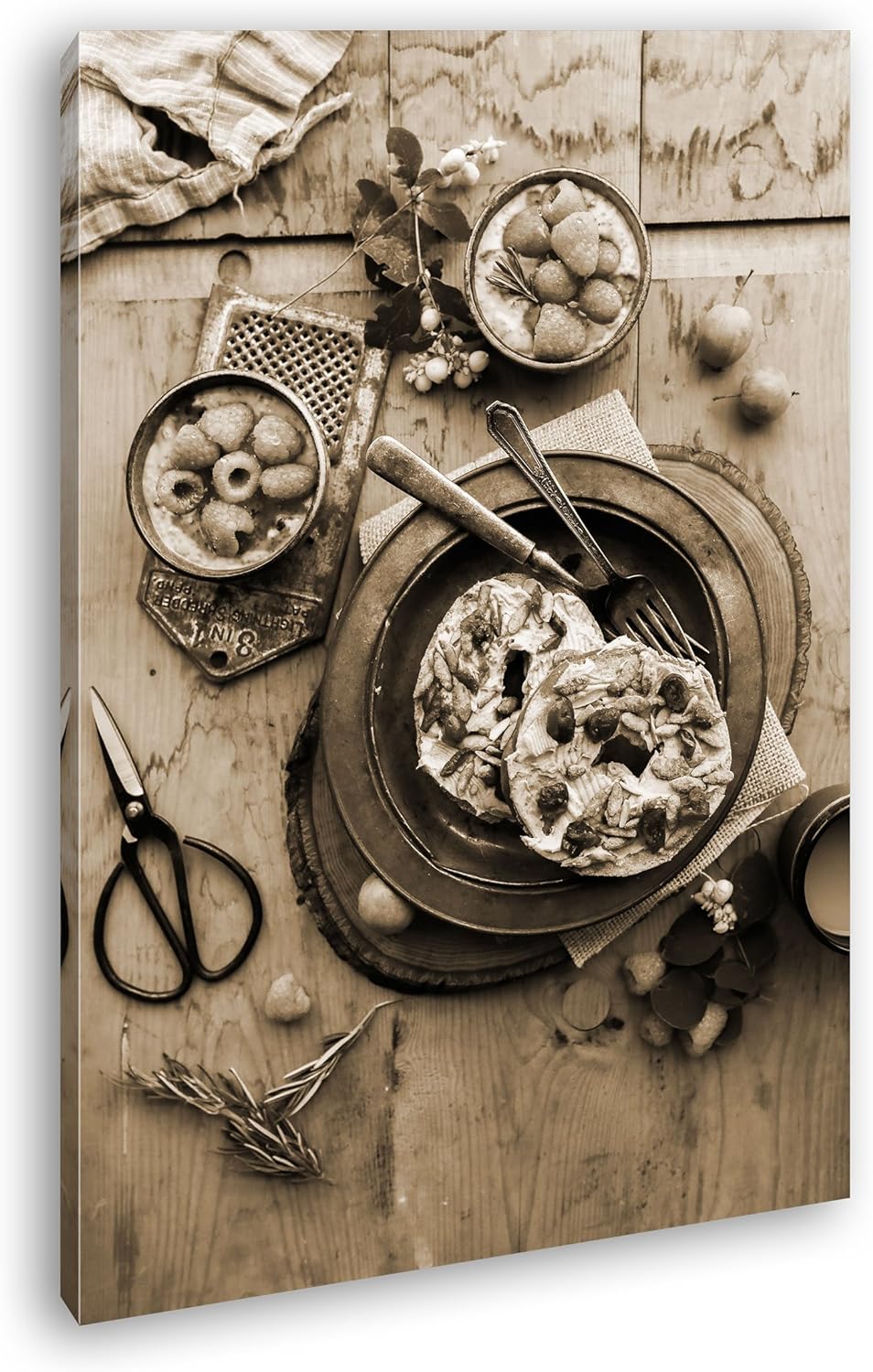 deyoli fruchtiger Kuchen Format: 80x60 Effekt: Sepia als Leinwand, Motiv fertig gerahmt auf Echtholz