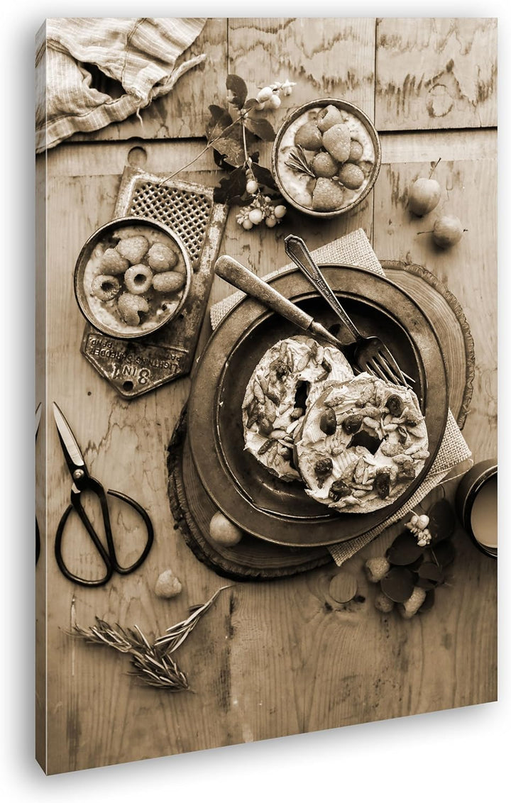 deyoli fruchtiger Kuchen Format: 80x60 Effekt: Sepia als Leinwand, Motiv fertig gerahmt auf Echtholz