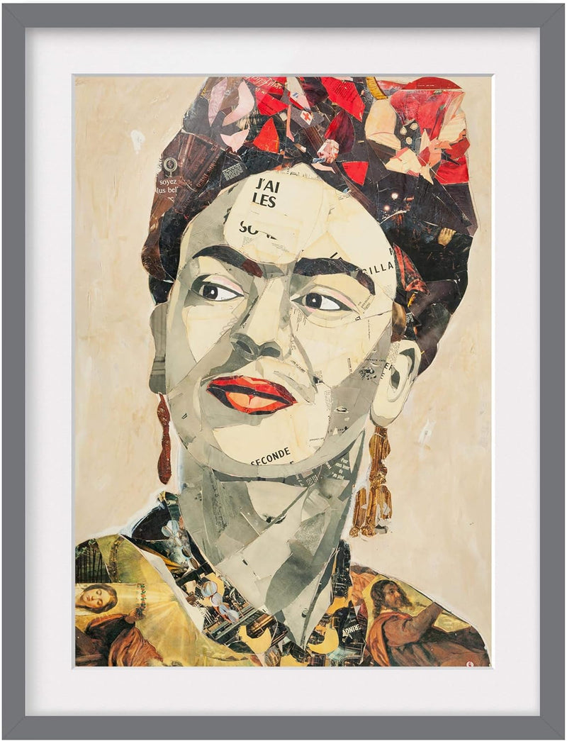 Bild mit Rahmen - Frida Kahlo - Collage No.2 - Rahmenfarbe Grau, 40 x 30 cm 40cm x 30cm Grau, 40cm x