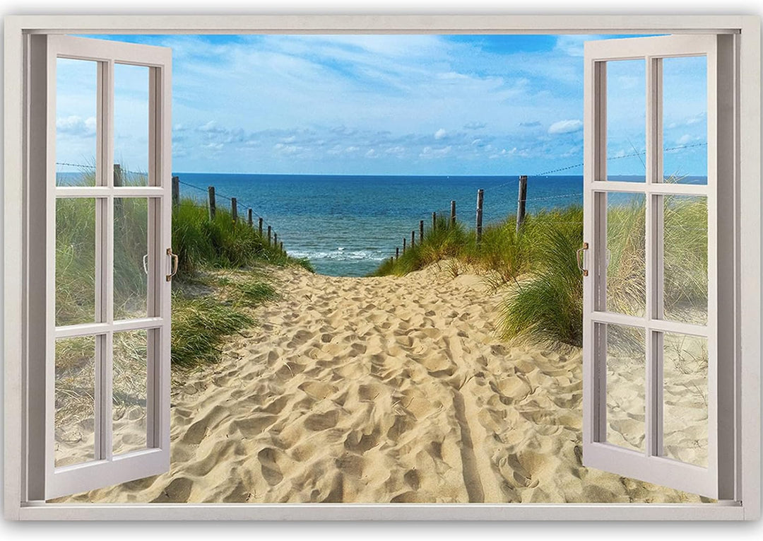 Feeby Bild auf Vlies Leinwand Fensteröffnung 3D-Effekt 90x60 cm Kunstdruck Modern Wandbilder Deko Fl