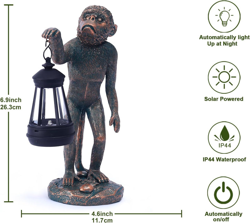 Yeomoo Stehender AFFE Gartenfiguren Gorillas Gartendeko für Draussen mit Solarlampen: Affen Figuren