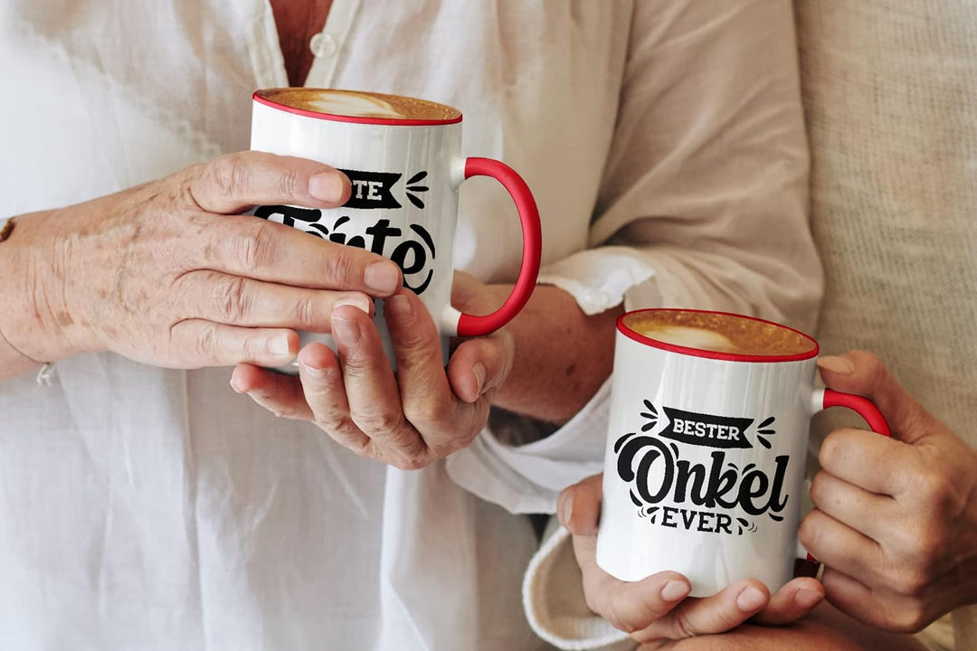 Trendation - Tante und Onkel Geschenk Tasse Set Kaffeetassen Geschenke Weihnachten (Rot), Rot