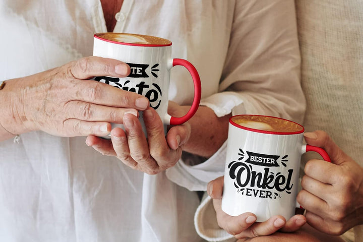 Trendation - Tante und Onkel Geschenk Tasse Set Kaffeetassen Geschenke Weihnachten (Rot), Rot