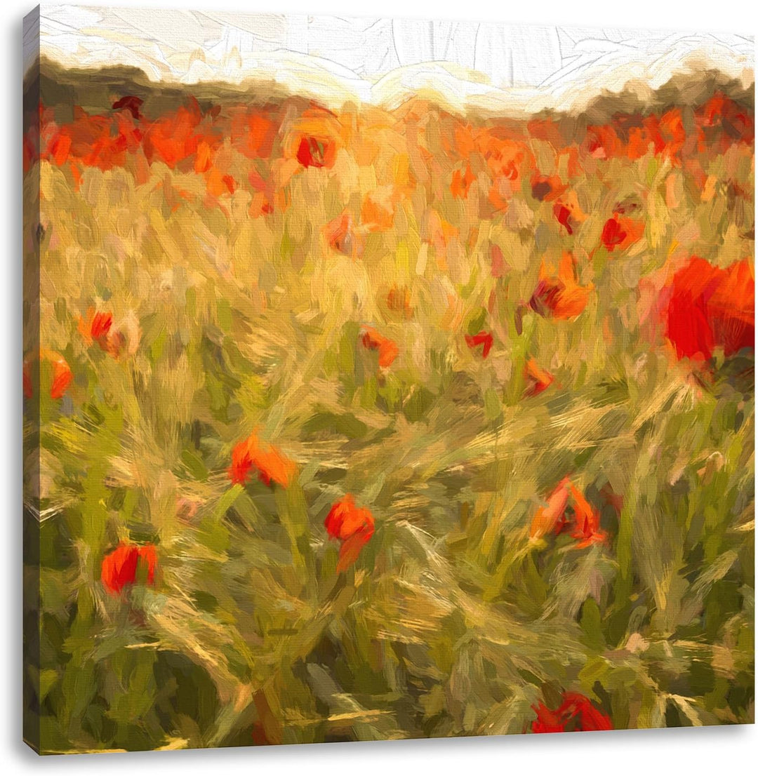 Pixxprint Mohnfeld bei Sonnenuntergang als Leinwandbild Quadratisch/Grösse: 70x70 / Wandbild/Kunstdr