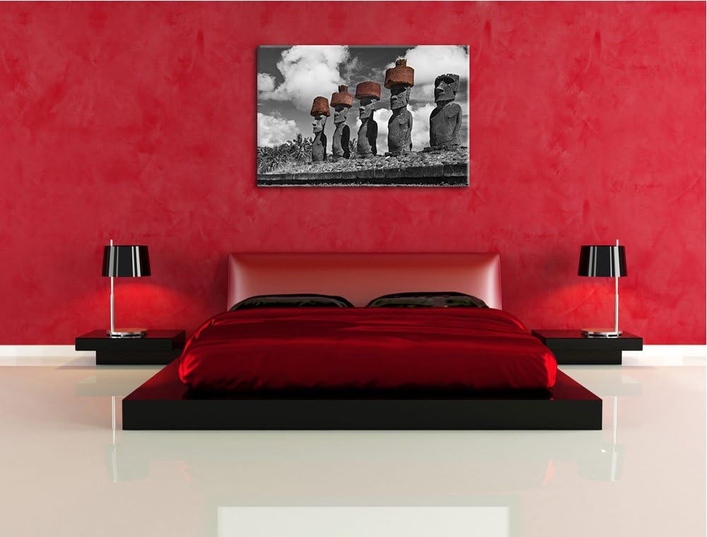 Moai Statuen auf den Osterinseln schwarz/weiss Format: 100x70 auf Leinwand, XXL riesige Bilder ferti