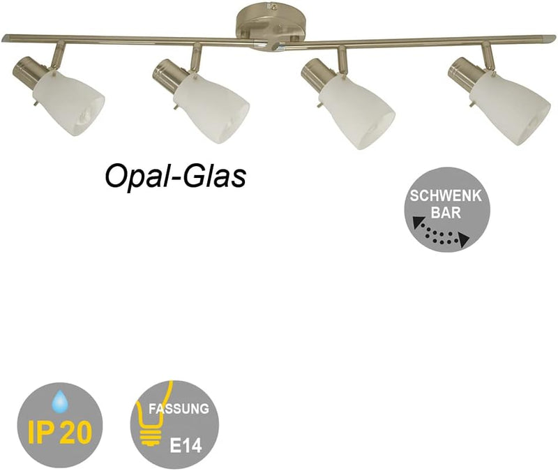 Dapo Glas-Decken-Spot-Strahler-Leuchte-Lampe EIKO 4 flammig mit Opalglas inklusive Energiespar Leuch