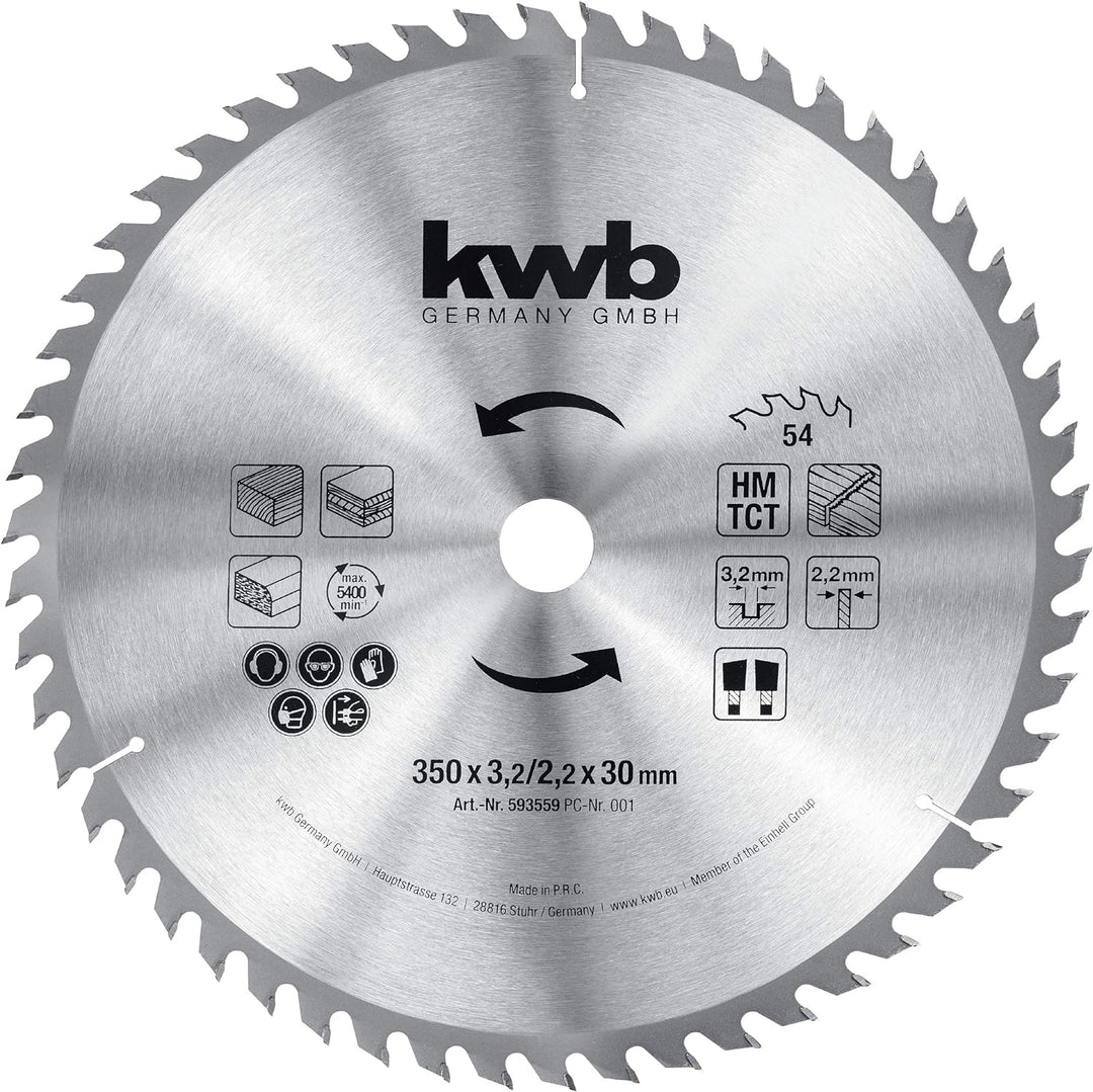 kwb Bau-Kreissägeblatt 350 x 30 Sägeblatt für Tisch-Kreissägen, Wechselzahn f. mittlere Schnitte, Z-