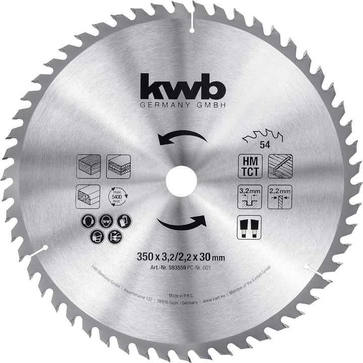 kwb Bau-Kreissägeblatt 350 x 30 Sägeblatt für Tisch-Kreissägen, Wechselzahn f. mittlere Schnitte, Z-