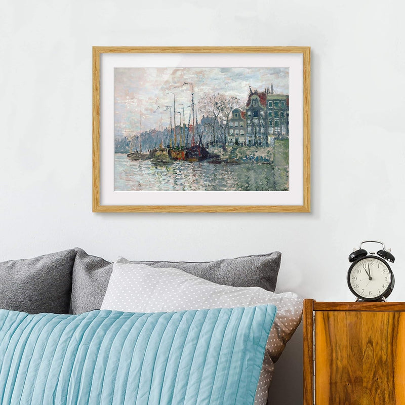 Bild mit Rahmen - Claude Monet - Kromme Waal Amsterdam - Farbe Eiche, 50 x 70 cm 50cm x 70cm Eiche,