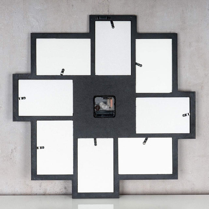 levandeo Wanduhr Schwarz 48x48cm Holz Bilderrahmen 8 Fotos Fotorahmen Collage Fotouhr Uhr Küchenuhr