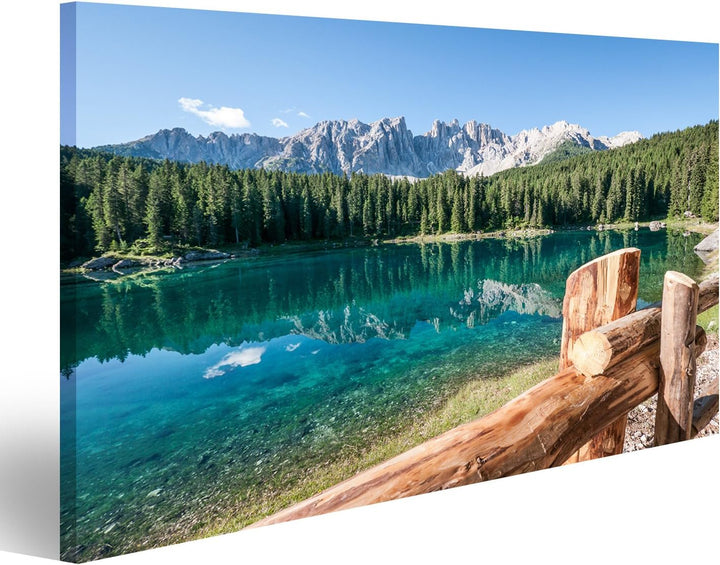 Bild auf Leinwand Karersee in Italien - im Hintergrund die Dolomiten Wandbild Poster Leinwandbild 10