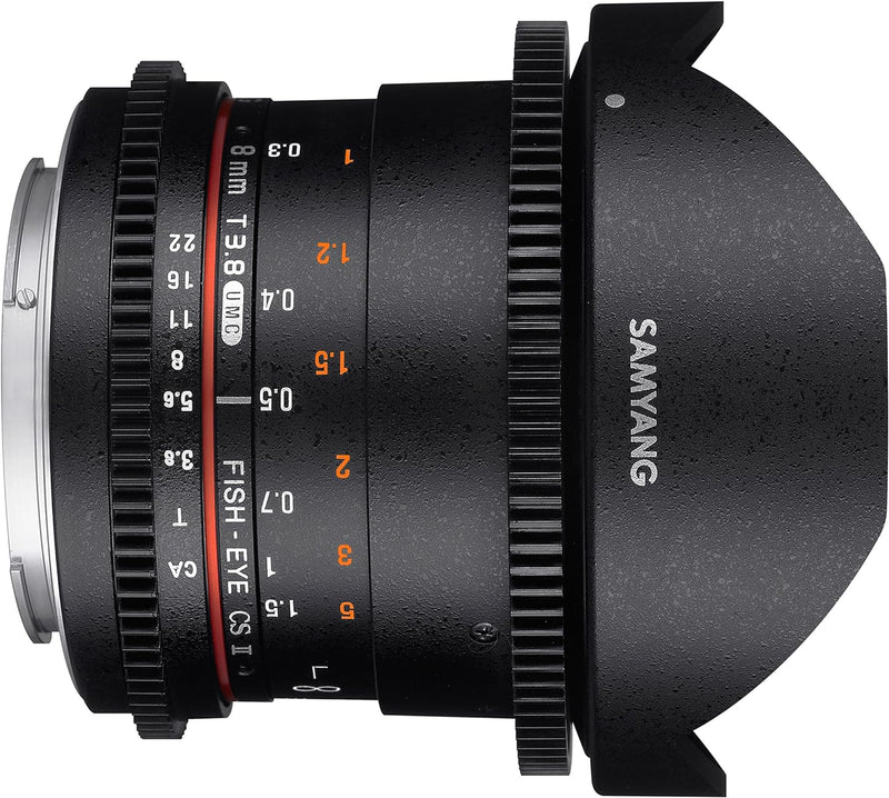 Samyang 8/3,8 Objektiv Fisheye II Video DSLR Canon EF manueller Fokus Videoobjektiv 0,8 Zahnkranz Ge