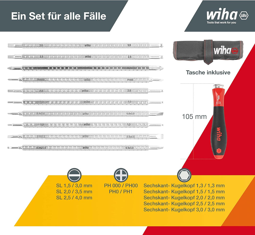 Schraubendreher mit Wechselklingen Set SYSTEM 4 Schlitz/Philips/Sechskant 12-tlg. inkl. Rolltasche (