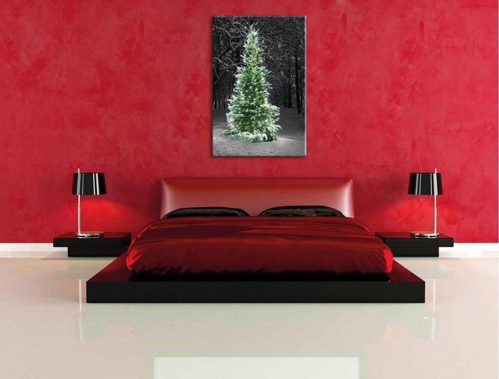 Pixxprint Weihnachtsbaum im Winterwald als Leinwandbild/Grösse: 100x70 / Wandbild/Kunstdruck/fertig