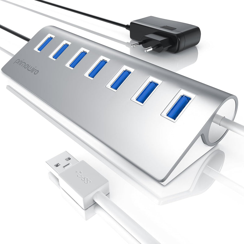 CSL - USB Hub 3.2 Gen1 aktiv mit Netzteil - 7 Port Verteiler - kompatibel mit PC Notebook Laptop App