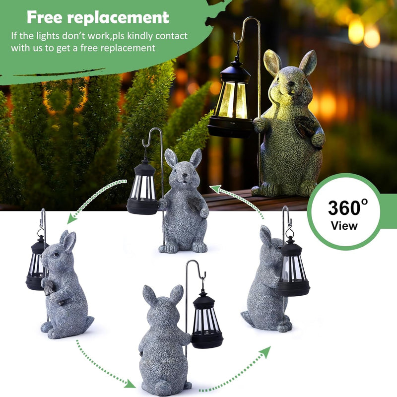 Yeomoo Kaninchen Gartenfiguren mit Solarlampen Gartendeko für Draussen: Hase Deko Garten Zimmer mit