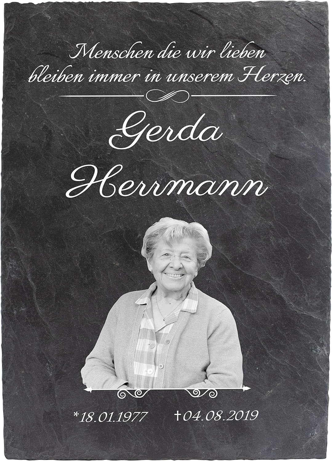 wandmotiv24 Schiefertafel Trauer, Gedenktafel Verstorbene Hochformat 20x30cm Personalisiert Name + D