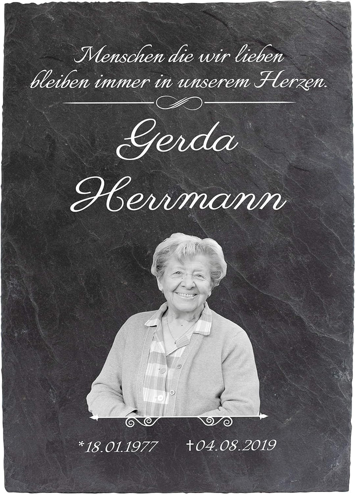 wandmotiv24 Schiefertafel Trauer, Gedenktafel Verstorbene Hochformat 20x30cm Personalisiert Name + D