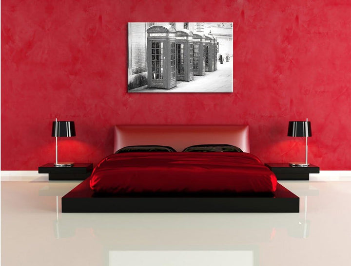 Pixxprint rote Londoner Telefonzellen Kunst als Leinwandbild/Grösse: 100x70 cm/Wandbild/Kunstdruck/f