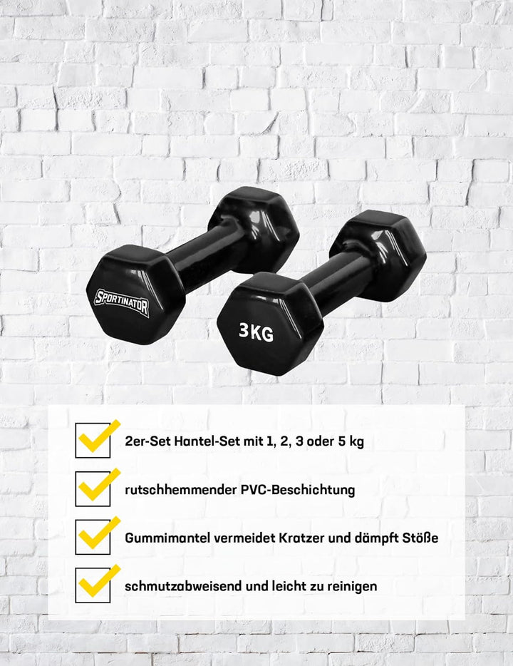 SPORTINATOR Hantel 2er-Set 1, 2, 3 oder 5 kg Hantelset, schwarz fürs Homegym, Studio oder zu Hause i