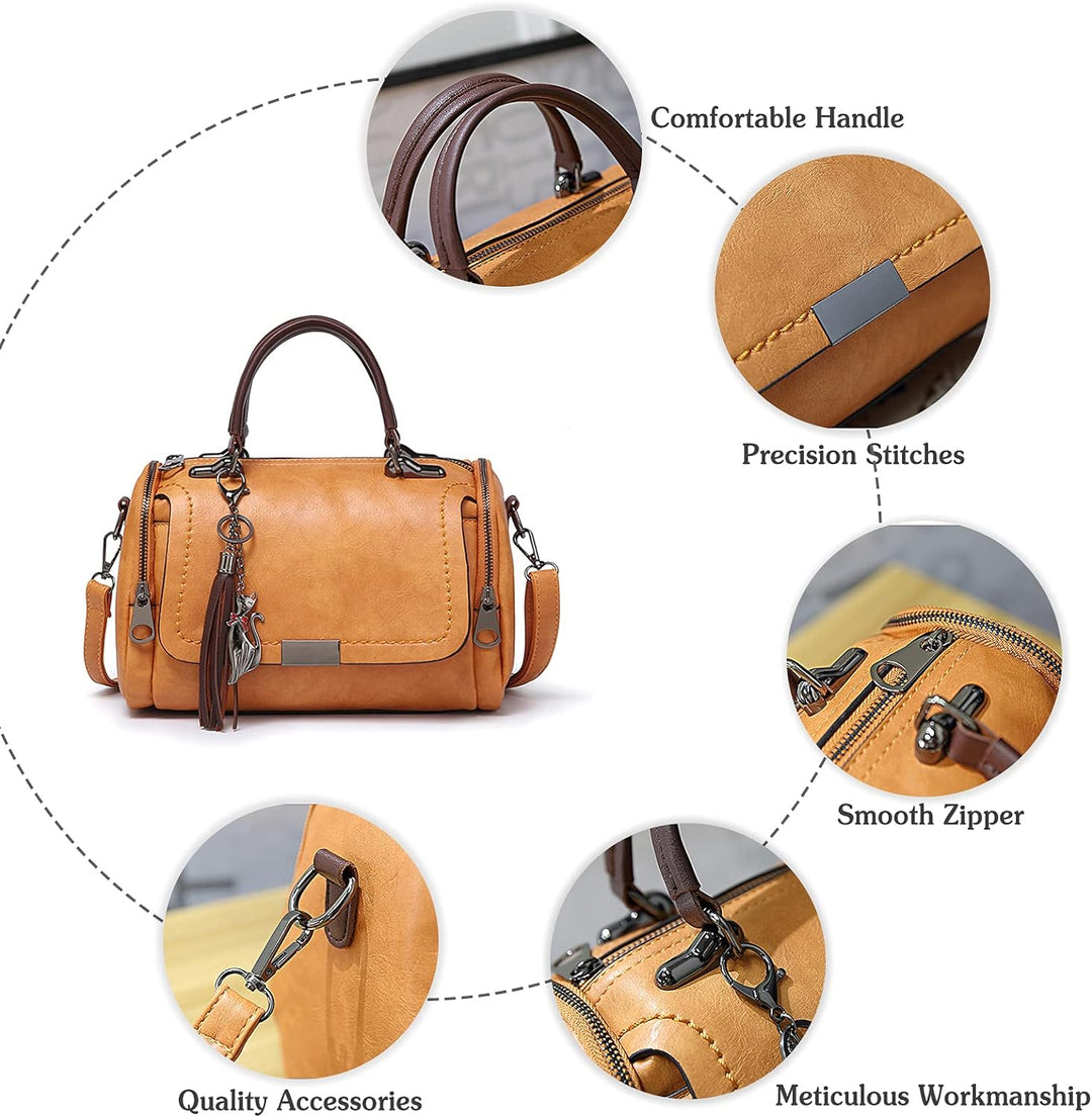 PORRASSO Retro Handtasche Damen Umhängetaschen Frauen Schultertaschen Wasserdicht PU Leder Henkeltas