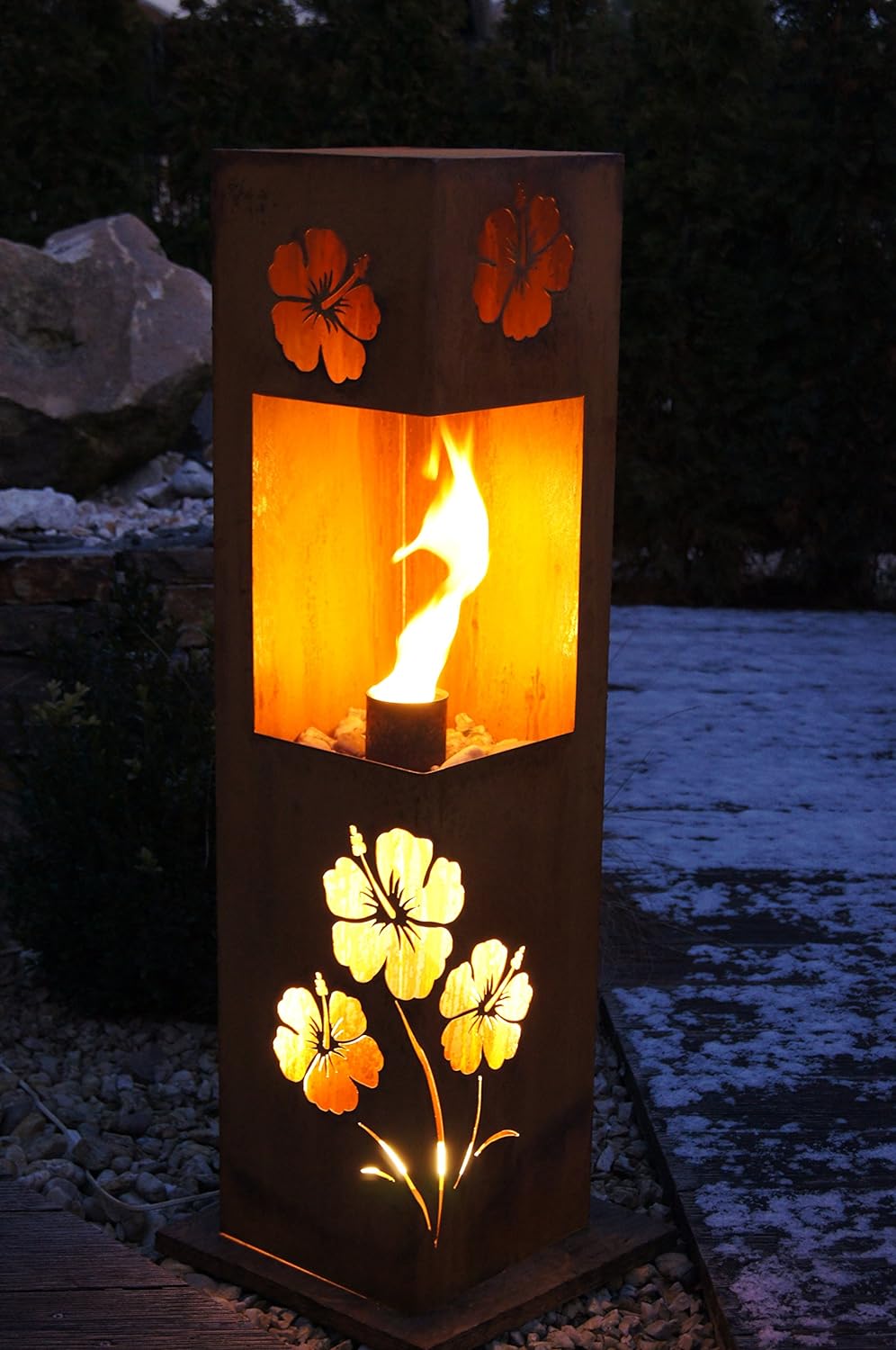 Feuersäule Hibiskus Edelrost Rost Metall Gartendeko Garten Stele Fackel Feuer Säule