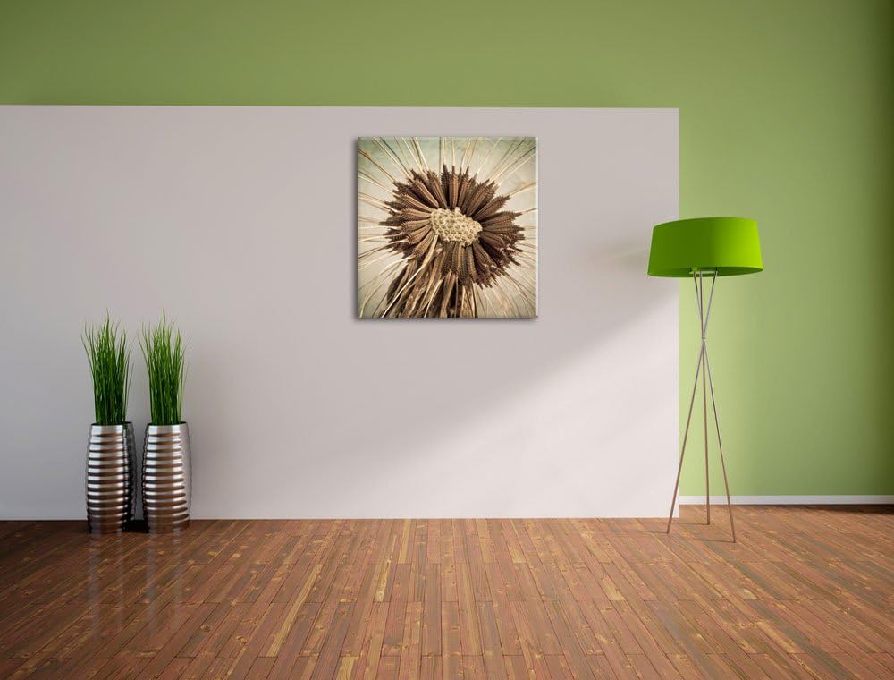 Vertrocknete Pusteblume, Format: 70x70 auf Leinwand, XXL riesige Bilder fertig gerahmt mit Keilrahme
