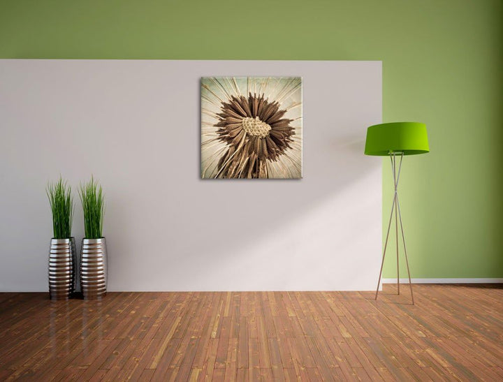 Vertrocknete Pusteblume, Format: 70x70 auf Leinwand, XXL riesige Bilder fertig gerahmt mit Keilrahme